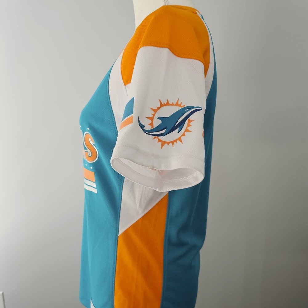 women's MAJESTIC fan fashion MIAMI DOLPHINS gameday SHIRT polyester RHINESTONES - Picture 5 of 8